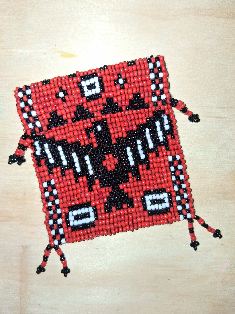 Handmade Red, Black & White Beaded Pouch With Thunderbird Detail